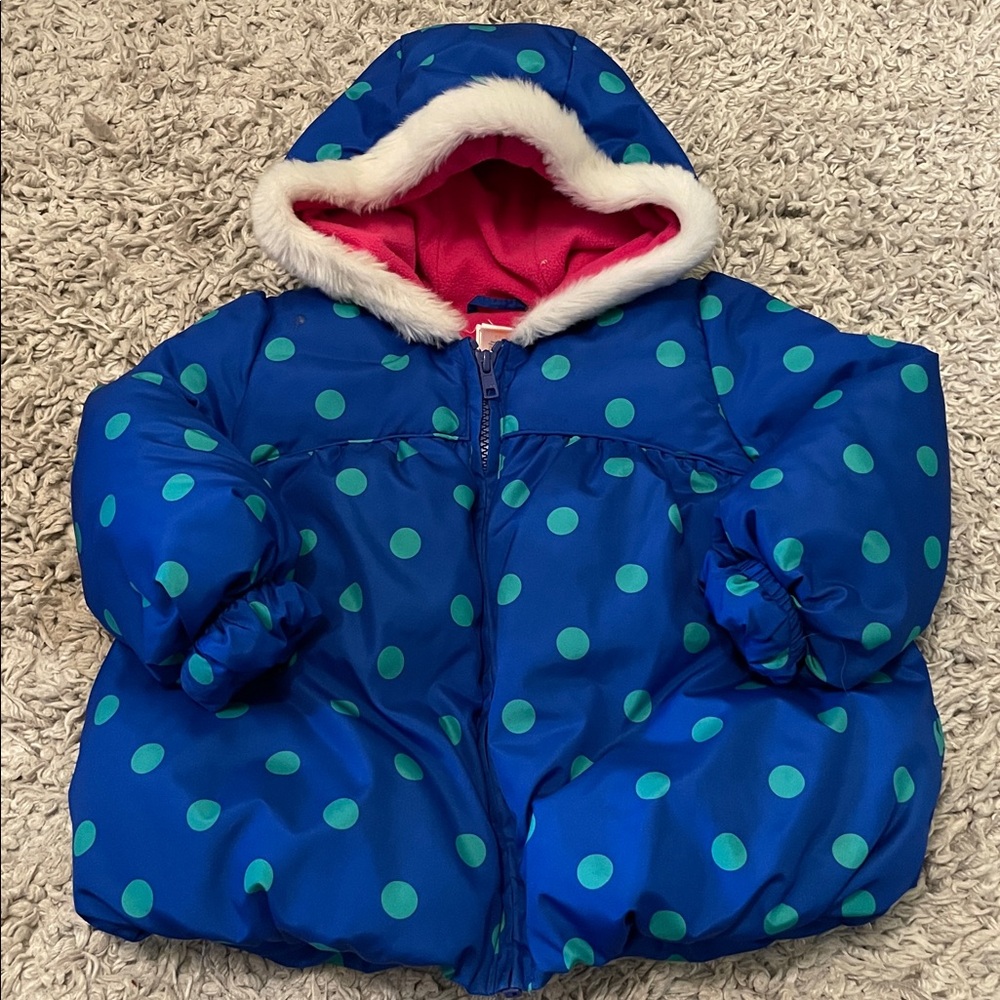 2013 Gymboree “Color Happy” Polka Dot Faux Fur Hooded Puffer Coat, Size 2T-3T